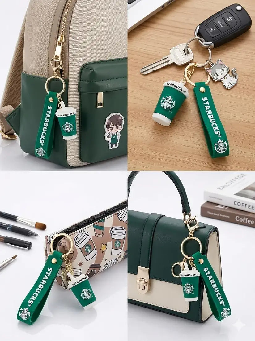 Coffee Cup Silicone Keychain for Women & Girls – Stylish 3D Beverage Miniature Keyring with Durable Wrist Strap & Gold-Tone Hardware – Ideal for Bags, Backpacks, & Car Keys