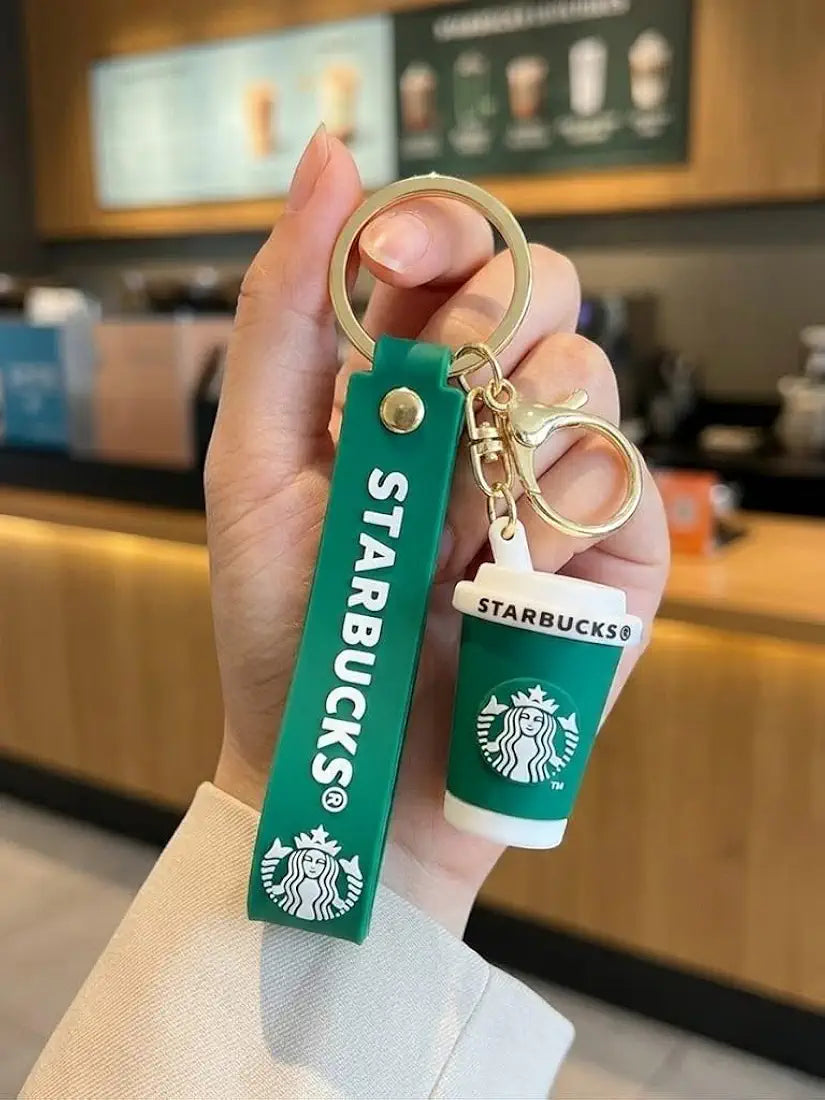 Coffee Cup Silicone Keychain for Women & Girls – Stylish 3D Beverage Miniature Keyring with Durable Wrist Strap & Gold-Tone Hardware – Ideal for Bags, Backpacks, & Car Keys