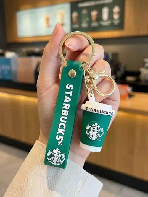 Coffee Cup Silicone Keychain for Women & Girls – Stylish 3D Beverage Miniature Keyring with Durable Wrist Strap & Gold-Tone Hardware – Ideal for Bags, Backpacks, & Car Keys