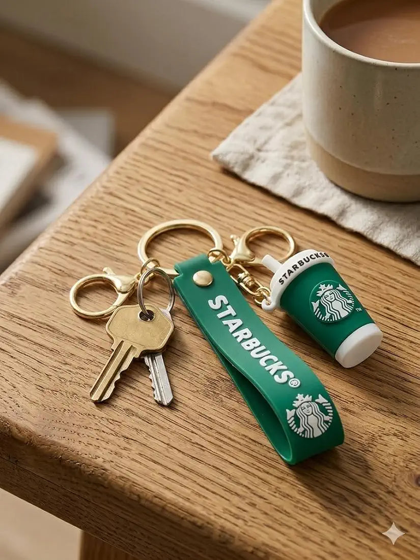 Coffee Cup Silicone Keychain for Women & Girls – Stylish 3D Beverage Miniature Keyring with Durable Wrist Strap & Gold-Tone Hardware – Ideal for Bags, Backpacks, & Car Keys